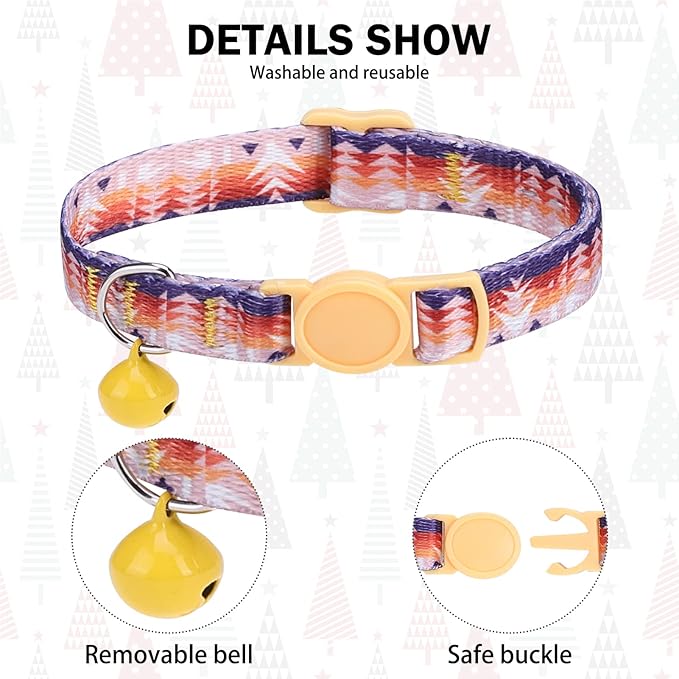 DILLYBUD Breakaway Cat Collars for Girl Boy Cats, Spring Summer All Weather Cat Collar Personalized Pattern 2 Pack,Cute Classic Safety Buckles and Bells,Adjustable Printed Nylon Colorful Kitten Collar