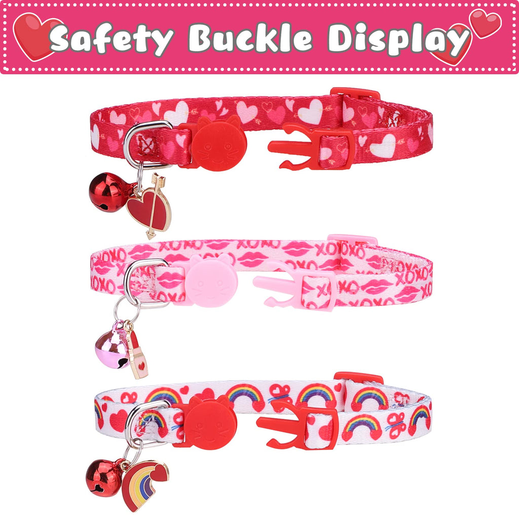 VKPETFR Breakaway Cat Collars with Bell & Cute Pendants, 3 Pack Safety Buckle Kitten Collars, Adjustable Pet Collar Ideal for Girl Boy Cats Puppy (Love Heart)