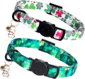 Elegant little tail St Patrick's 2 Pack Cat Collar- Trefoil Print Cotton Breakaway Cat Collars with Bell Pendant Kitten for Boy Girl Safety Adjustable Collar for Small Cats Puppy