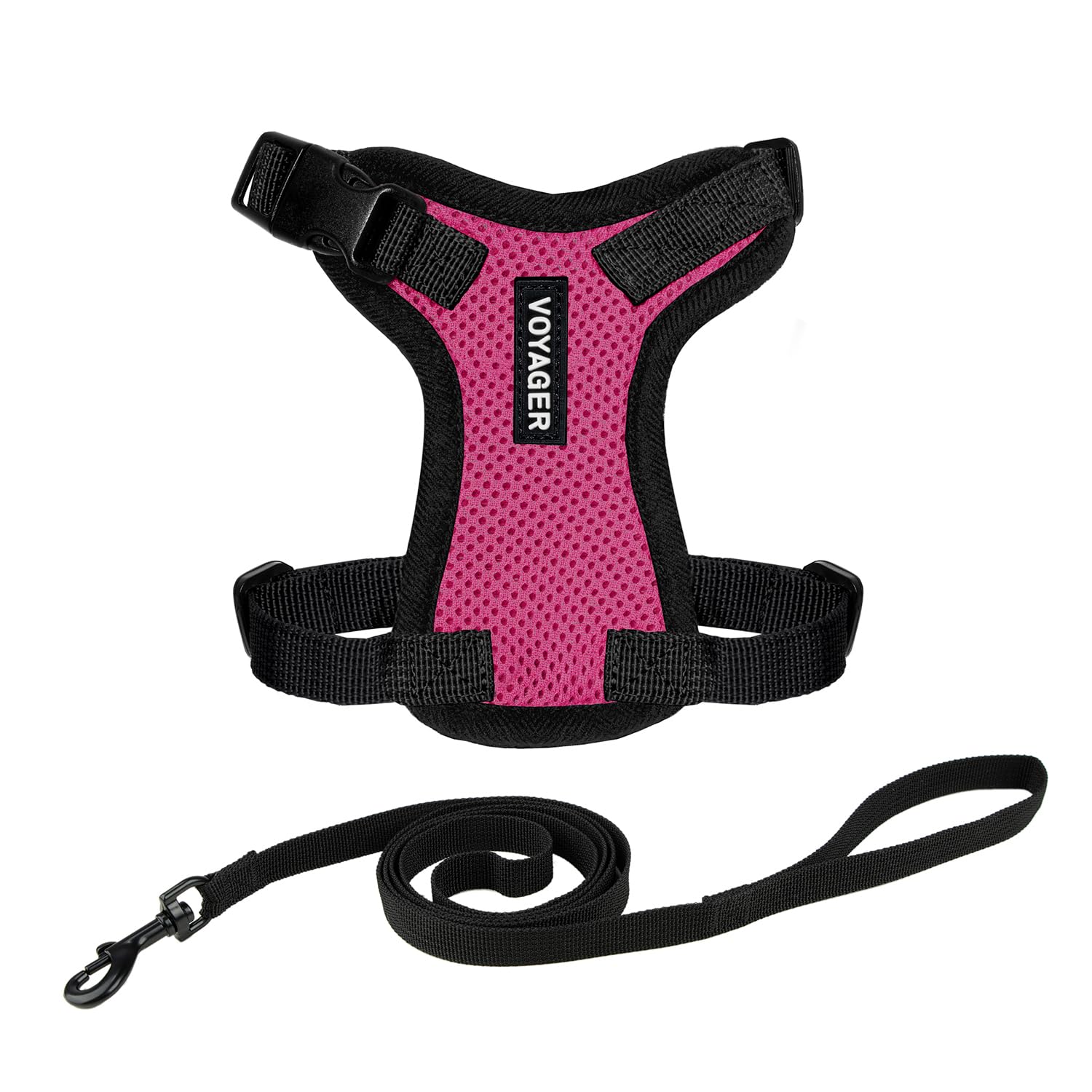 Voyager Escape-Proof Step-in Lock Cat Harness & 5ft Neoprene-Handle Leash Set All-Weather Mesh with Reflective Stitching for Small to Large Cats by Best Pet Supplies, Fuchsia/Black Trim, S