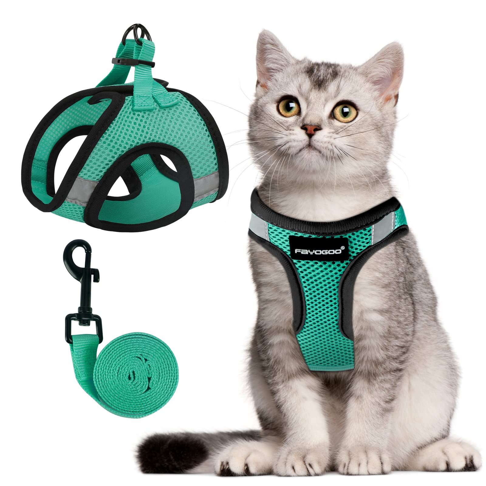 FAYOGOO Escape Proof Cat Harness and Leash Set for Walking, Secure-Fit Step-in Cat Vest Harness, Soft & Lightweight for Kittens and Large Cats