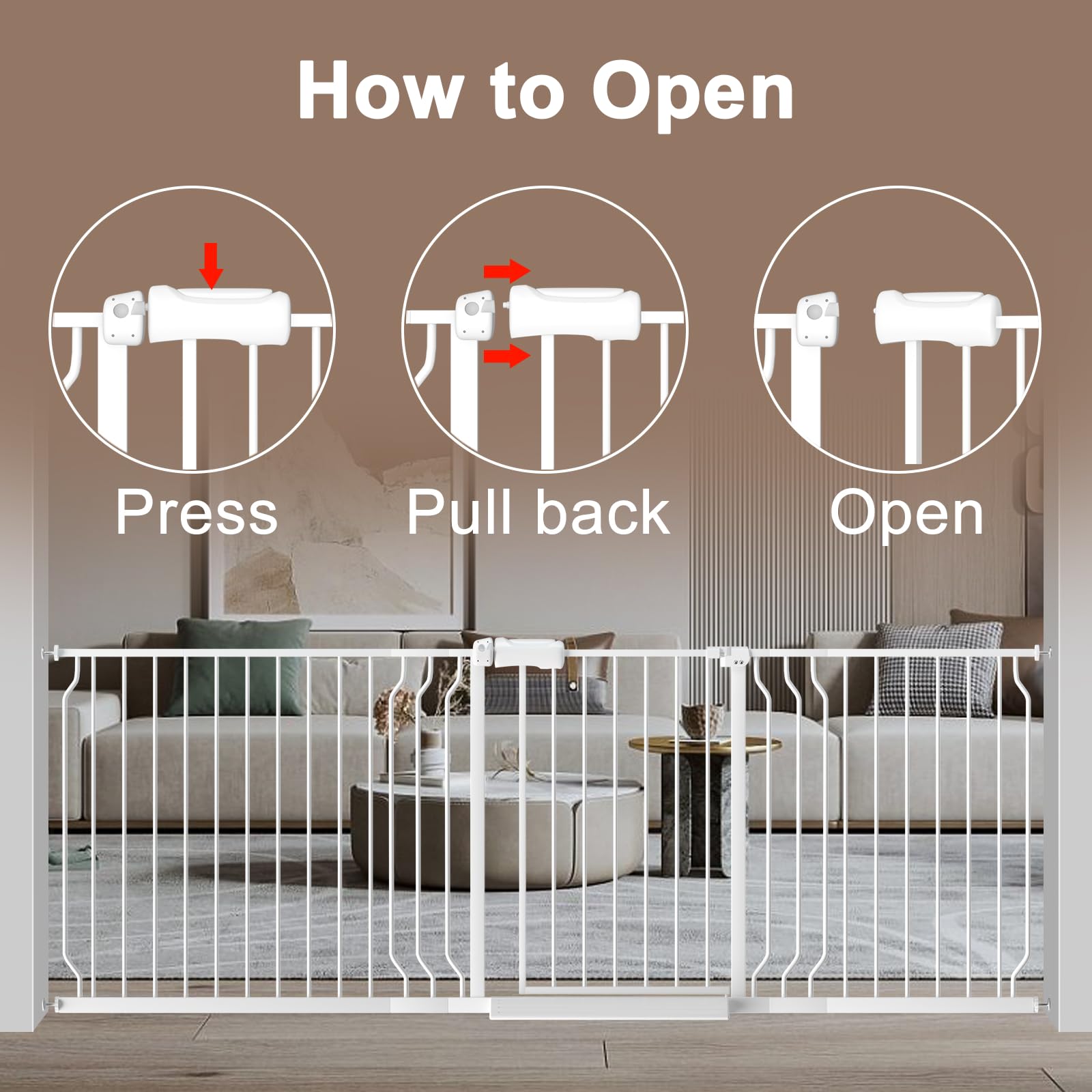WAOWAO 85.83-95.25" Extra Wide Baby Gate Pressure Mounted 30" Tall White