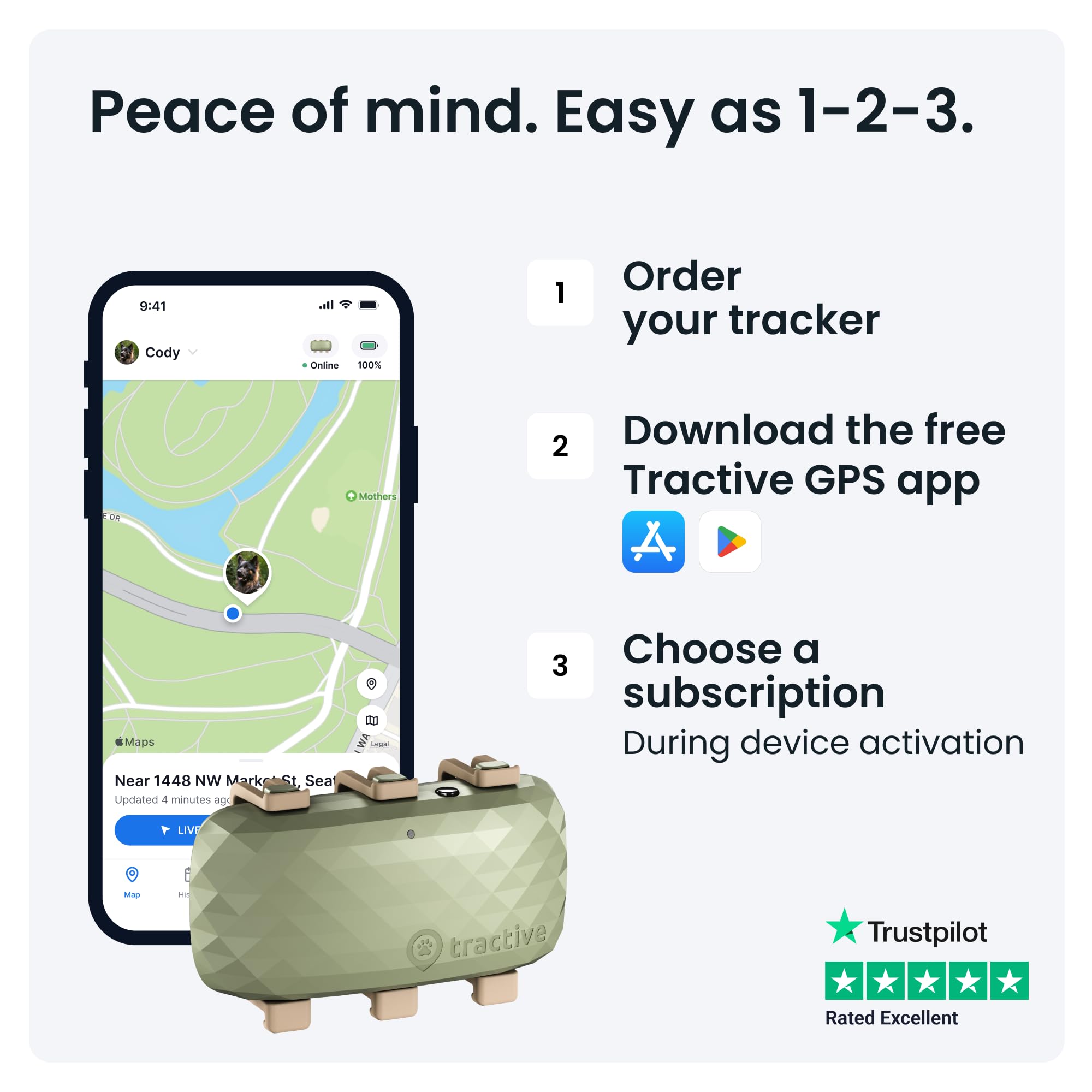 Tractive XL Smart Dog GPS Tracker | Live Pet Tracker with Virtual Fence | Vital Signs Monitoring of Heart & Respiratory Rate | Up to 1-Month Battery Life | Dog Collar Attachment (Green)