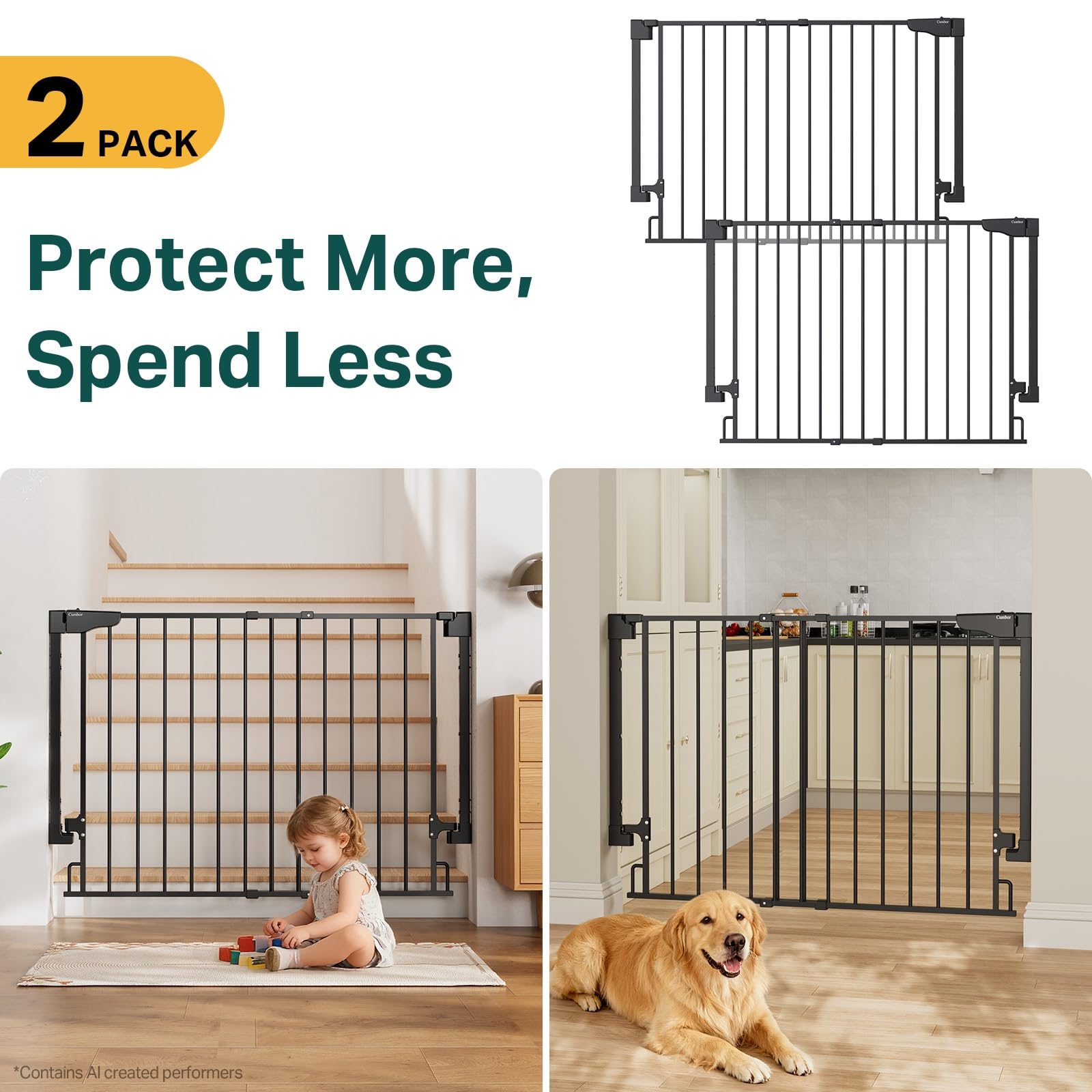 Cumbor 2 Pack 29.2-43" No Bottom Bar Baby & Dog Gate for Stairs & Doorways