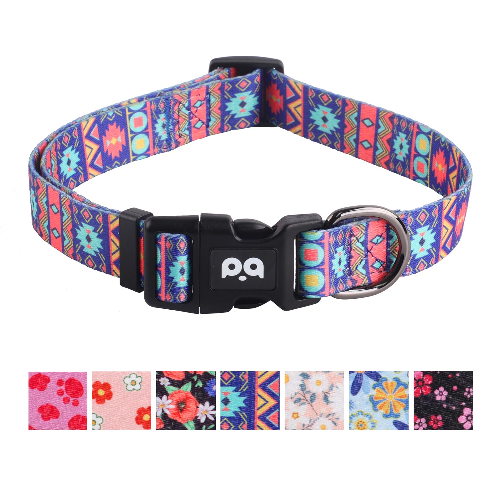 QQPETS Adjustable Soft Dog Collar: Print Flower Pink Multicolor Cute Patterns for XS Small Medium Large Pet Girl Boy Puppy Walking Running Training