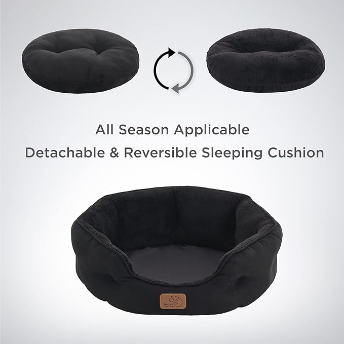 Bedsure Small Dog Bed Washable,Round Cat Beds for Indoor Cats,25in Black