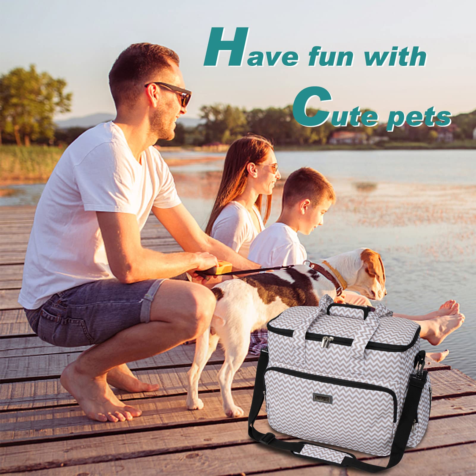 BAGLHER Dog Travel Bag, Pet Travel Bag (ALL Pet Travel Supplies), With 2 Pet Food Containers and 2 Collapsible Silicone Bowls; Essential Kits for Pet Travel BLW