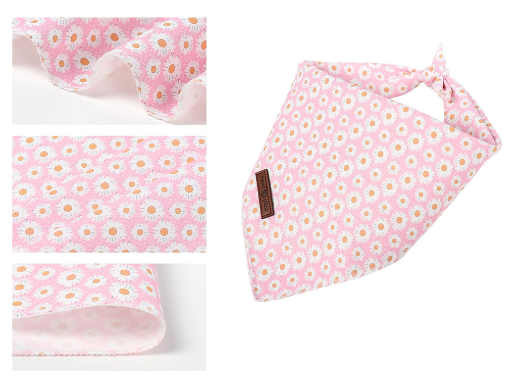 Lionet Paws Spring Daisy Dog Bandana Washable Cotton Handkerchief Scarf Triangle Pink Bandana for Small Medium Large Dogs Girl Boy
