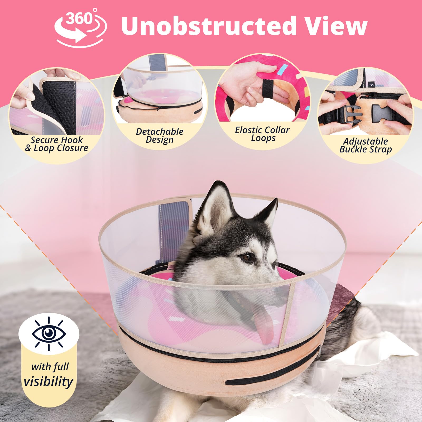 Didopet Inflatable Dog Cone with Anti-Licking Clear Shield, Fits Large Dogs