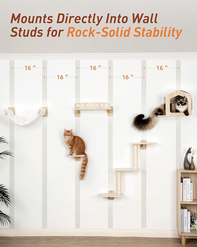 KinoTail 5-in-1 Cat Wall Shelves for Large Cat, Large Hammock, Wide Perch