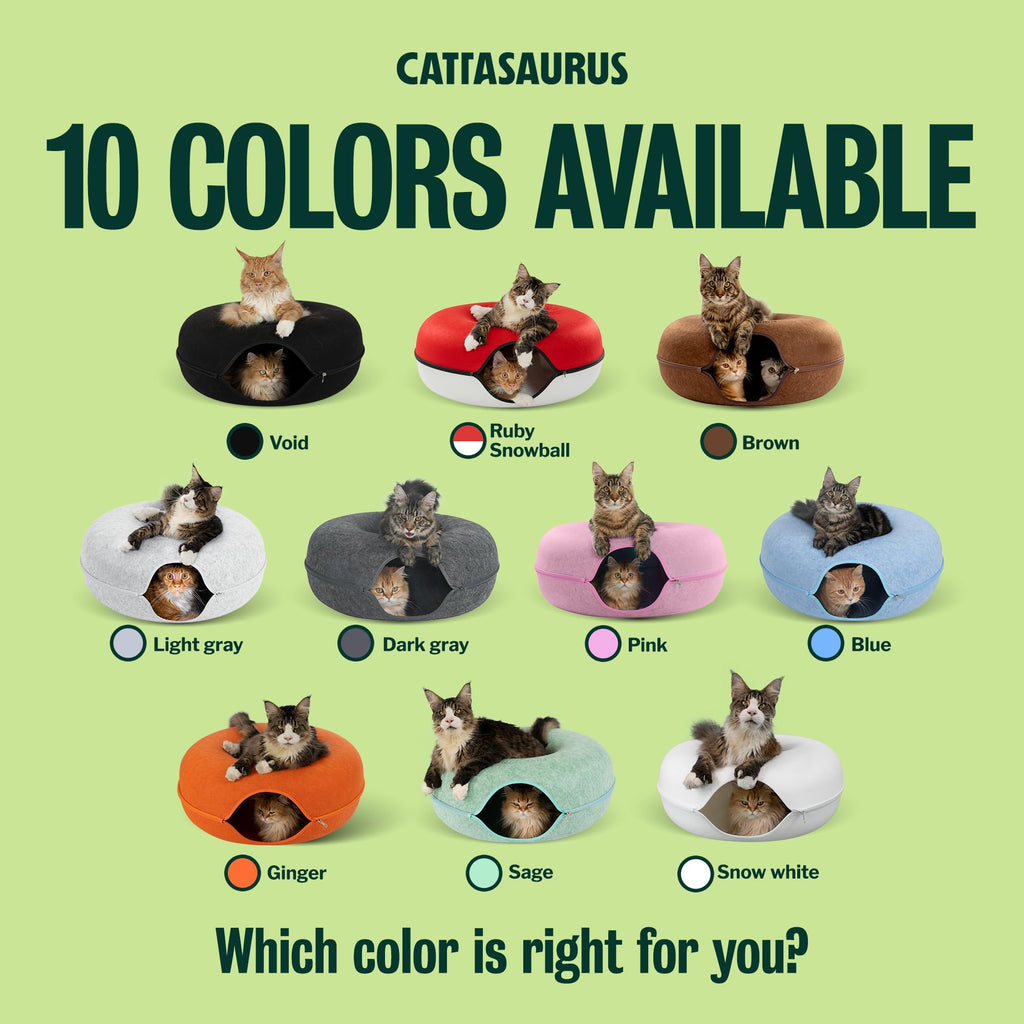 Cattasaurus Peekaboo Cat Cave, Extra Spacious for Multiple & Large Cats 12+ lbs, Scratch Detachable Cat Beds for Indoor Cats, Washable Tunnel Bed, Comfy Donut Tunnel (Ruby Snowball, Jumbo)