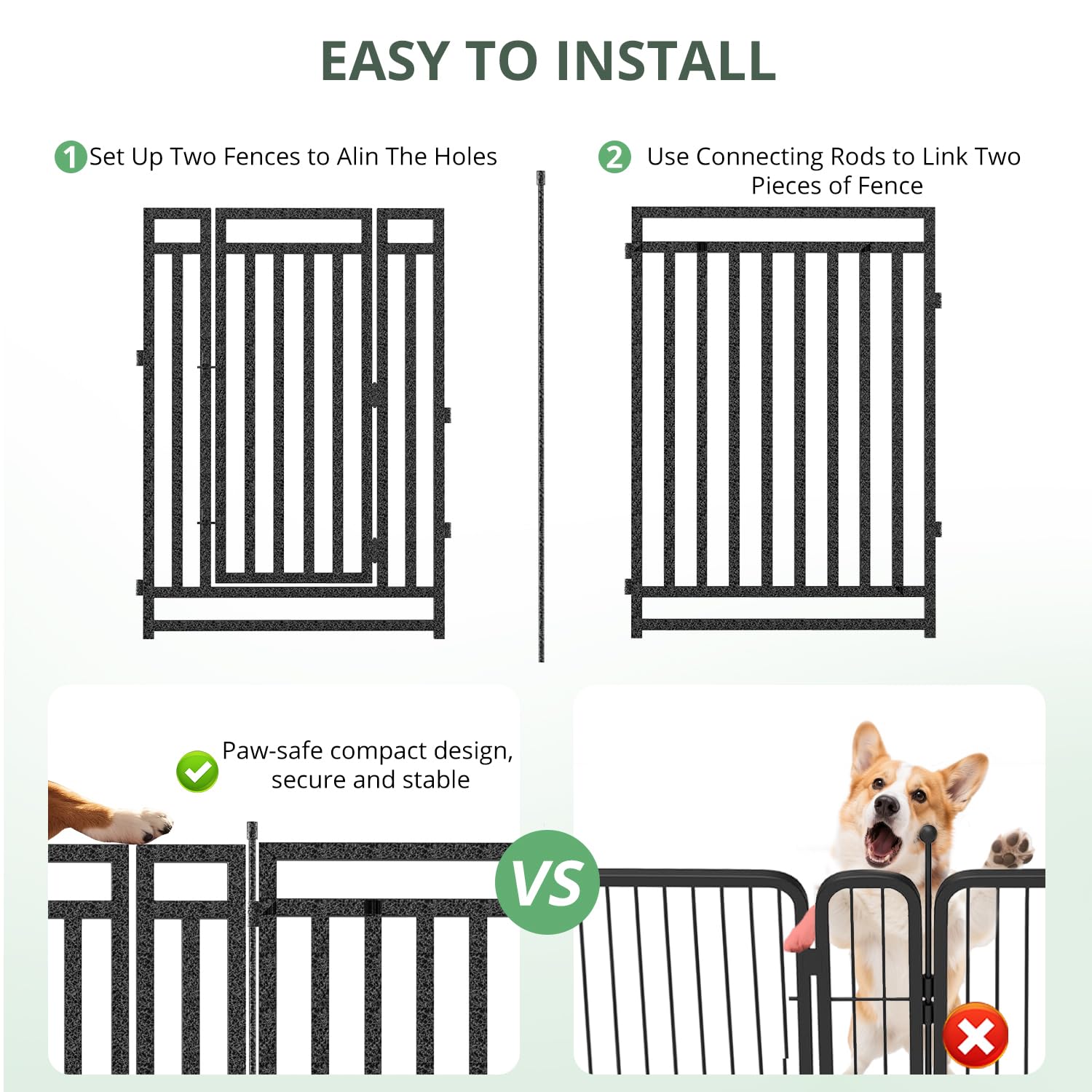 Petorldog Dog Playpen Metal Dog Fence Outdoor for Yard 32" Height 32 Panels Portable Dog Pen Pet Kennel for RV Camping(Black-Silver)