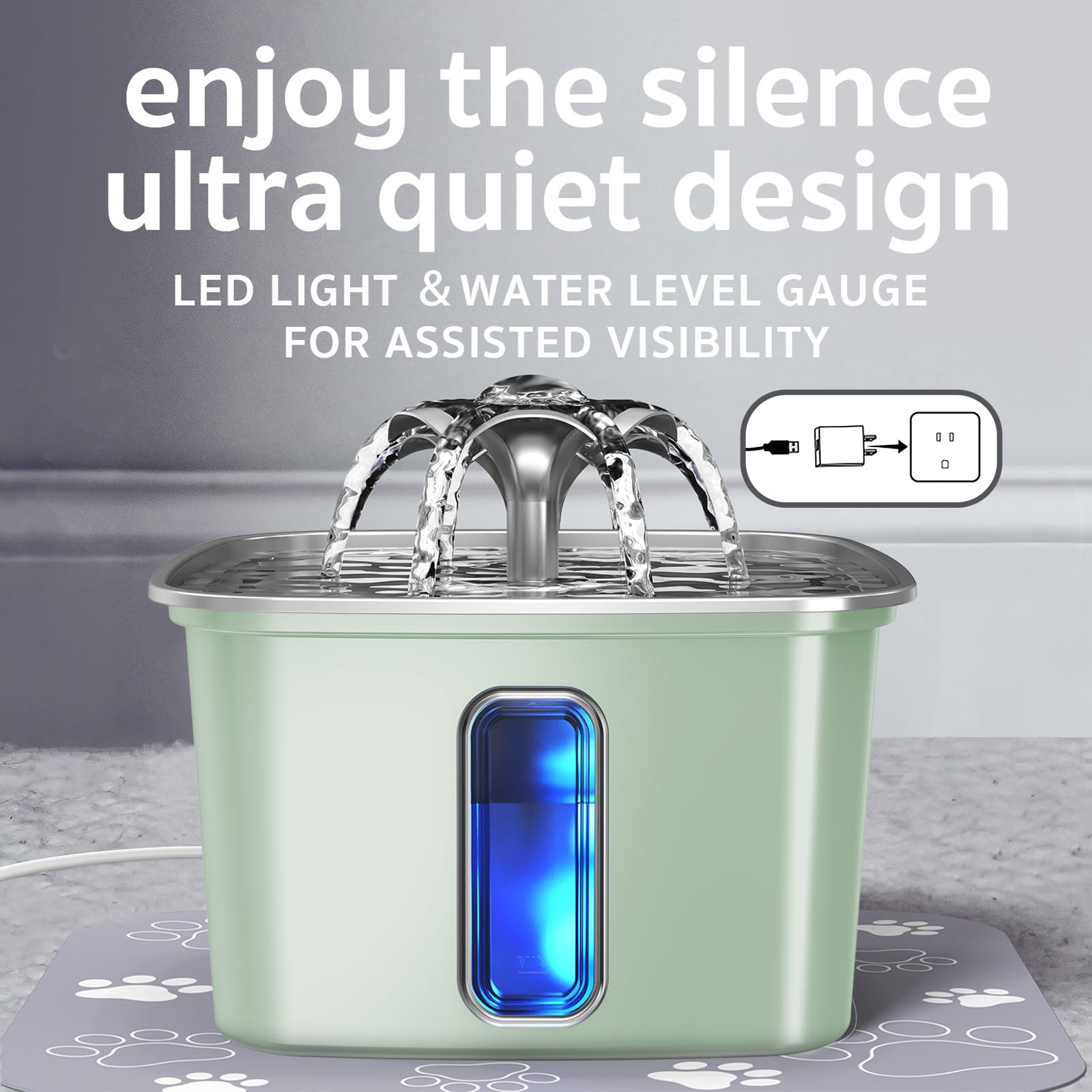 Veken Innovation Award Winner Stainless Steel Cat Water Fountain, 108oz