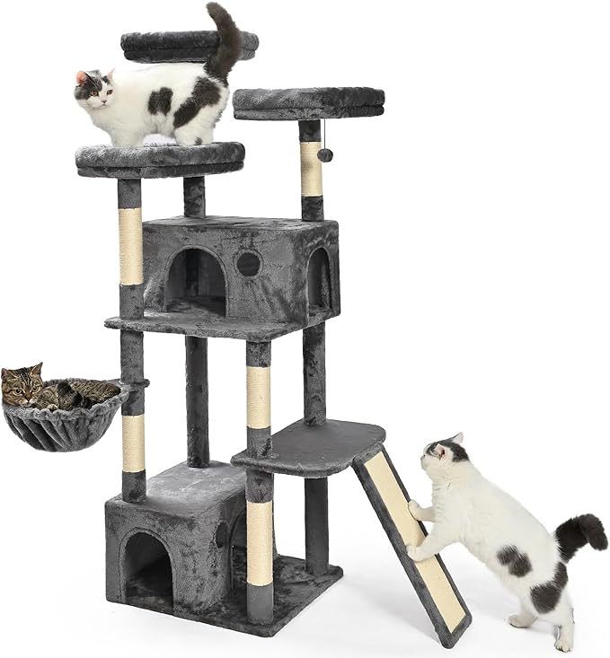Cat Tree Tower, Solid Steel Frame with Removable Scratching Pad, Gray