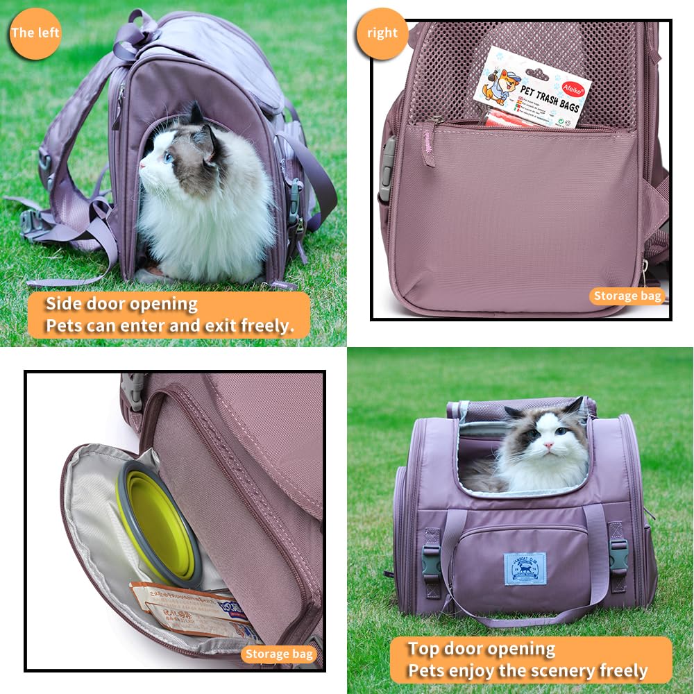 Pet Backpack Carrier for Small Dogs Medium Cats, Puppies,Breathable and Collapsible Design, Portable Travel Bag for Bearded Dragon,Rabbit Cage (Purple, Small)