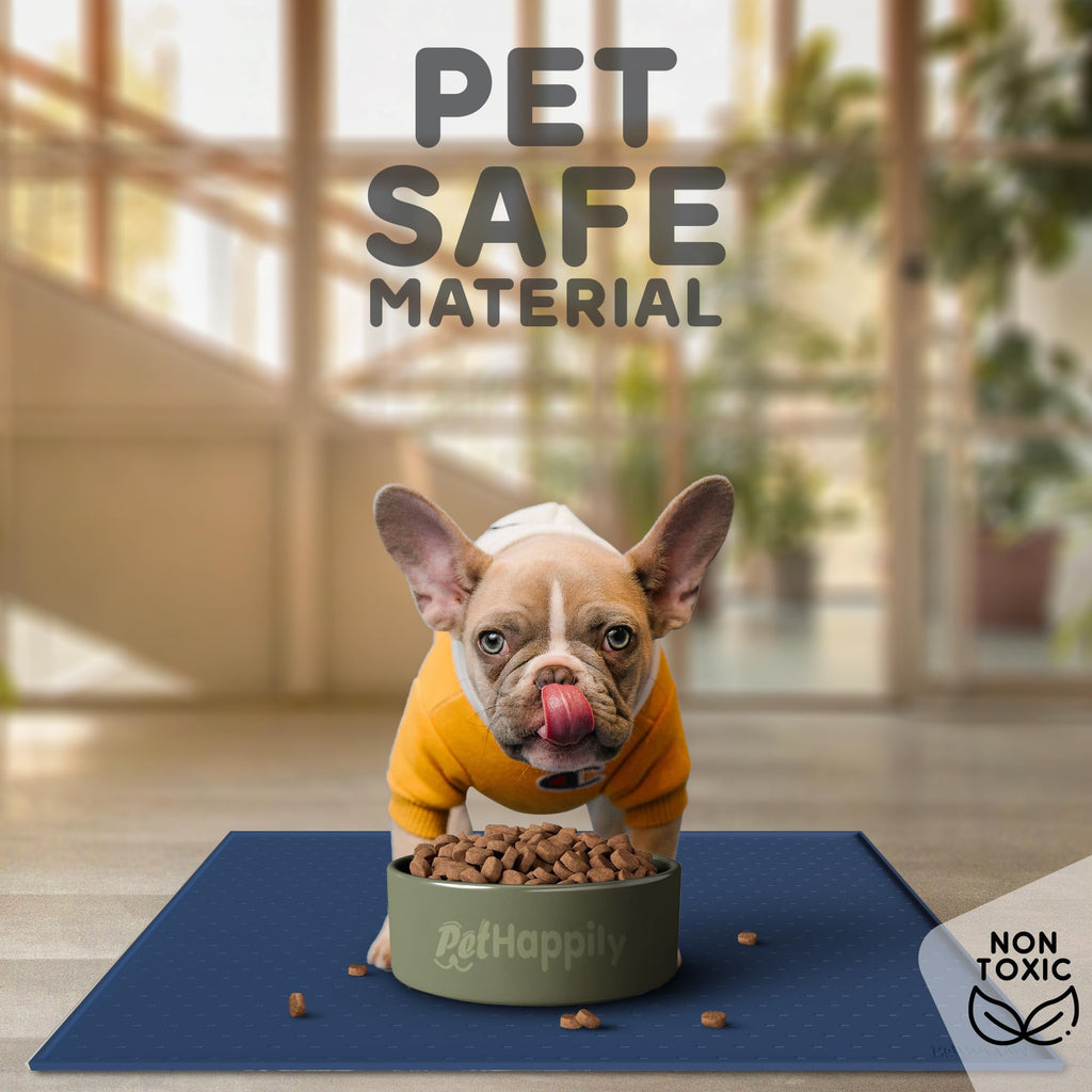 Dog Food Mat - 24x15 Raised Edges Dogs Mat for Food and Water Prevent Spill, Waterproof Cat Food Mats Protect Floors, Easy Clean Dog Bowl Mats for Food and Water, Silicone Pet Feeding Placemats Navy
