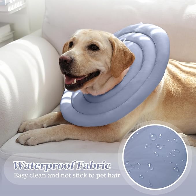IDOMIK Dog Recovery Collar, Waterproof Soft Dog Cone After Surgery, Comfy Protective Elizabethan Collar Alternative for Dogs Cats, Adjustable Pet Neck Donut Cone Anti-Licking Biting Wounds,Blue,3XL