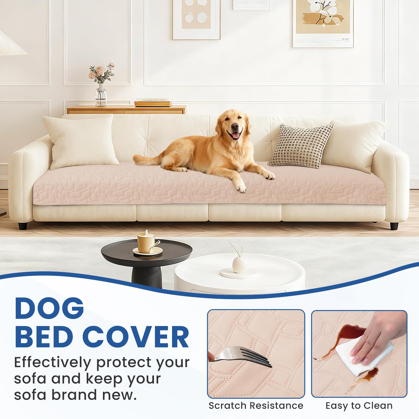 CYCMACO Waterproof Dog Bed Cover, Non-Slip Dog Blanket for Couch, Couch Covers for Dogs Washable, Pet Blanket for Furniture, Pet Bed Mat for Sofa, Car, Pet Supplies (52x82 Inch, Beige)