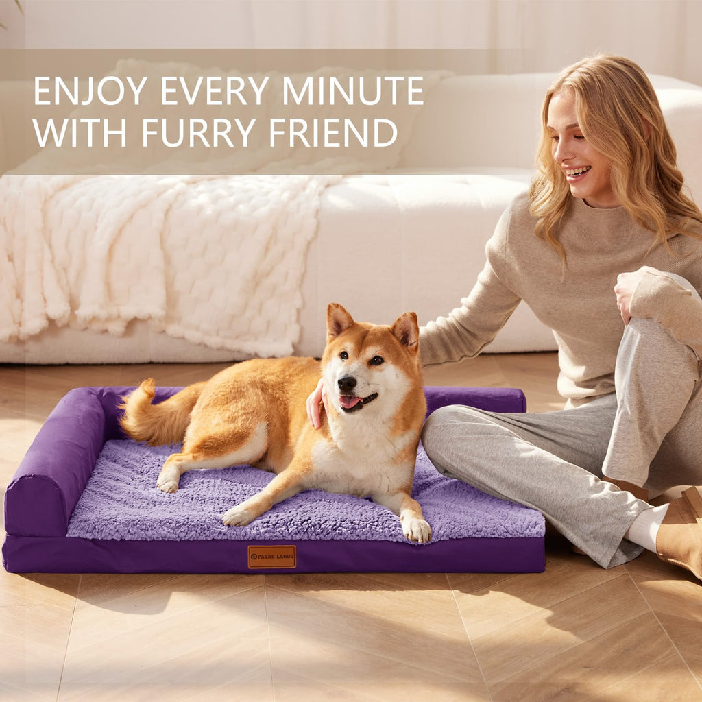 Patas Lague Orthopedic Medium Dog Bed Washable Pet Sofa Bed 30''X20''Purple