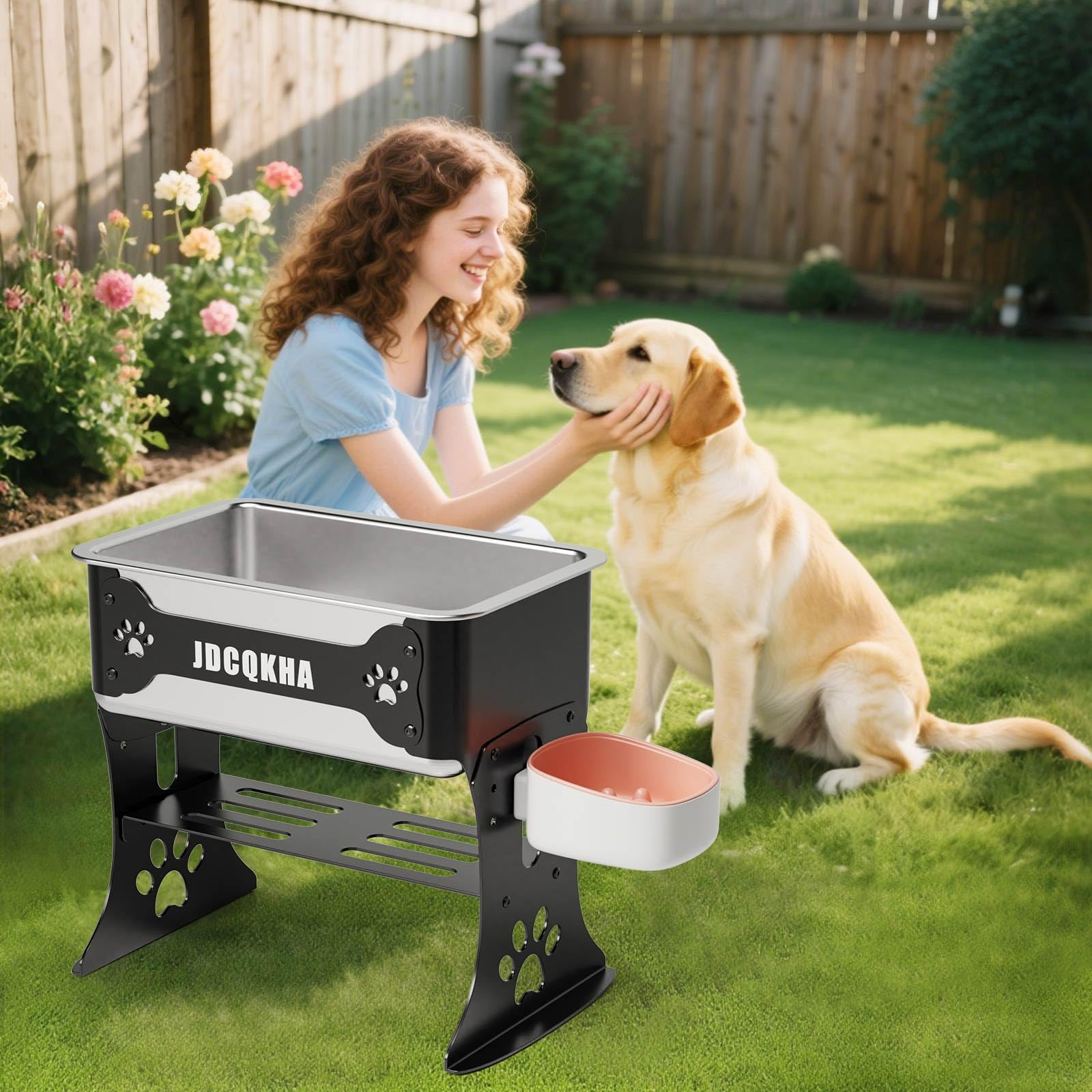 JDCQKHA 3 Gallon Elevated Dog Bowl Large Breed Raised Dog Water Bowl Stand,3 Height Adjustable Stainless Steel Pet Feeder Station with Anti-Slip Mat,Black Pet Bowl for Relief Joint Pressure,Easy Clean