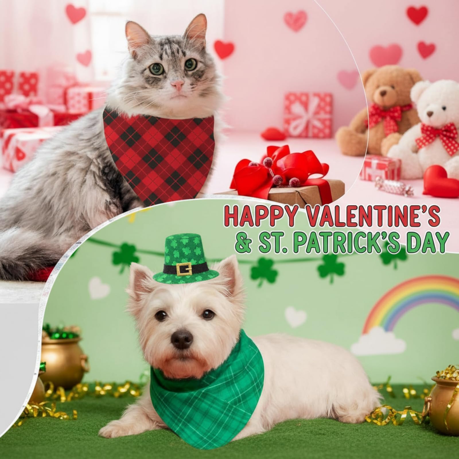 Weewooday 50 Pcs Christmas Red and Green Plaid Dog Bandanas Bulk for Medium