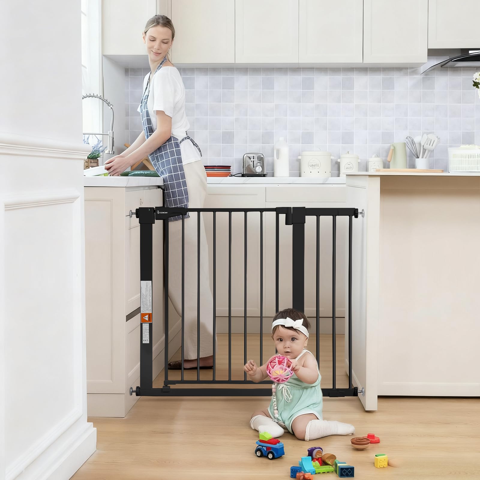 COMOMY 30" Tall Baby Gate for Stairs Doorways, Fits 29.5" to 40.5" Openings