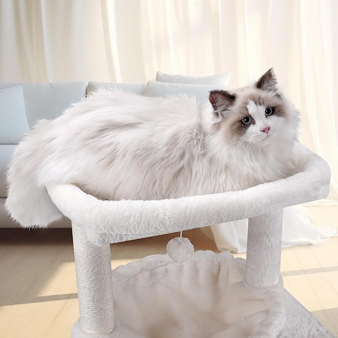 AIWIKIDE Cat Tree Has Scratching Toy with A Ball Activity Centre Cat Tower Furniture Jute-Covered Scratching Posts (Beige, 37.4'')