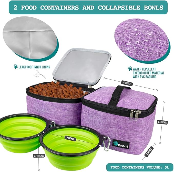 PetAmi Dog Travel Bag Organizer, Pet Supplies Tote Diaper Bag, Purple Large