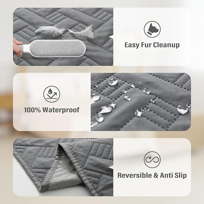 BOCTOPUG Dog Bed Cover for Pets Blankets Rug Pads for Couch Protection Waterproof Bed Covers Dog Blanket Furniture Protector Reusable Changing Pad (Dark Grey+Light Grey, 68"x82")