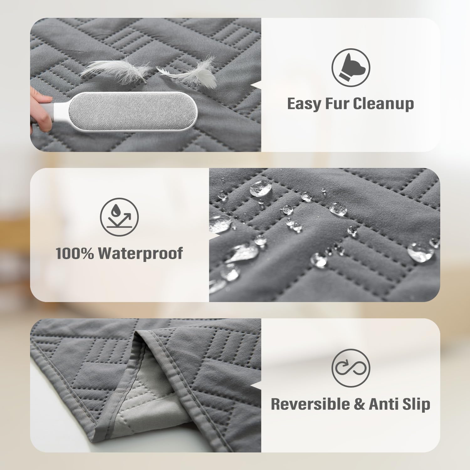 BOCTOPUG Dog Bed Cover for Pets Blankets Rug Pads for Couch Protection Waterproof Bed Covers Dog Blanket Furniture Protector Reusable Changing Pad (Dark Grey+Light Grey, 82"x102")