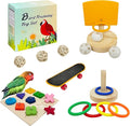 Bird Toys,Parrot Training Toys for Lovebird,Five-Types Parakeet Toys Sets for Conure, Cockatiel,12 PCS Parrot Intelligence Toy,Basketball Hoop,Skateboard,Stacking Toys,Wooden Block Bird Puzzles Toy