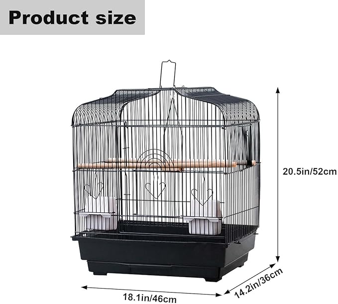 Travel Bird Cage 20.5x18.1x14.2 Inch, Portable Bird Carrier with Handle & 2 Perches for Small Birds, Parrots, Cockatiels, Budgies, Conures, Lovebirds, Canaries, Finches - White Metal Wire Cage