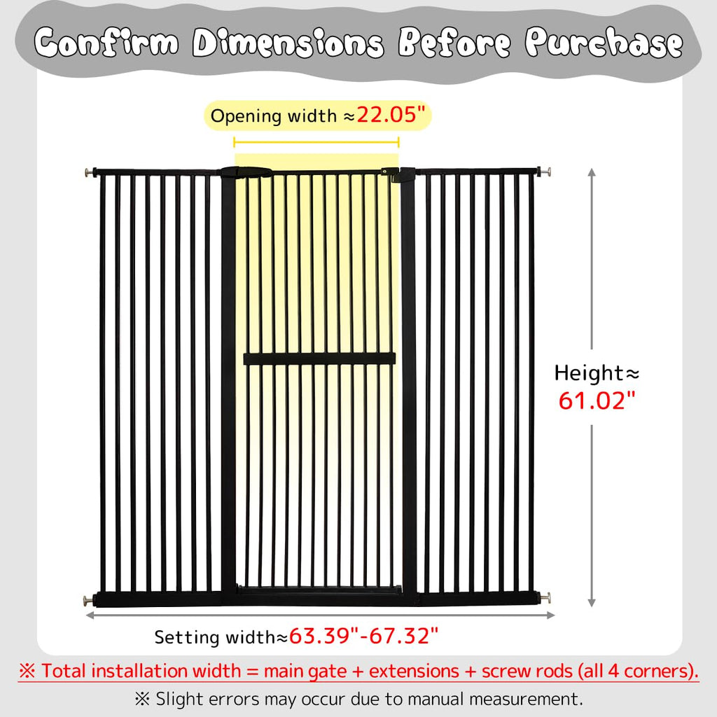 Lumizone 61.02" Extra Tall Pet Gate for Cat Dog 63.39"-67.90" Wide Black