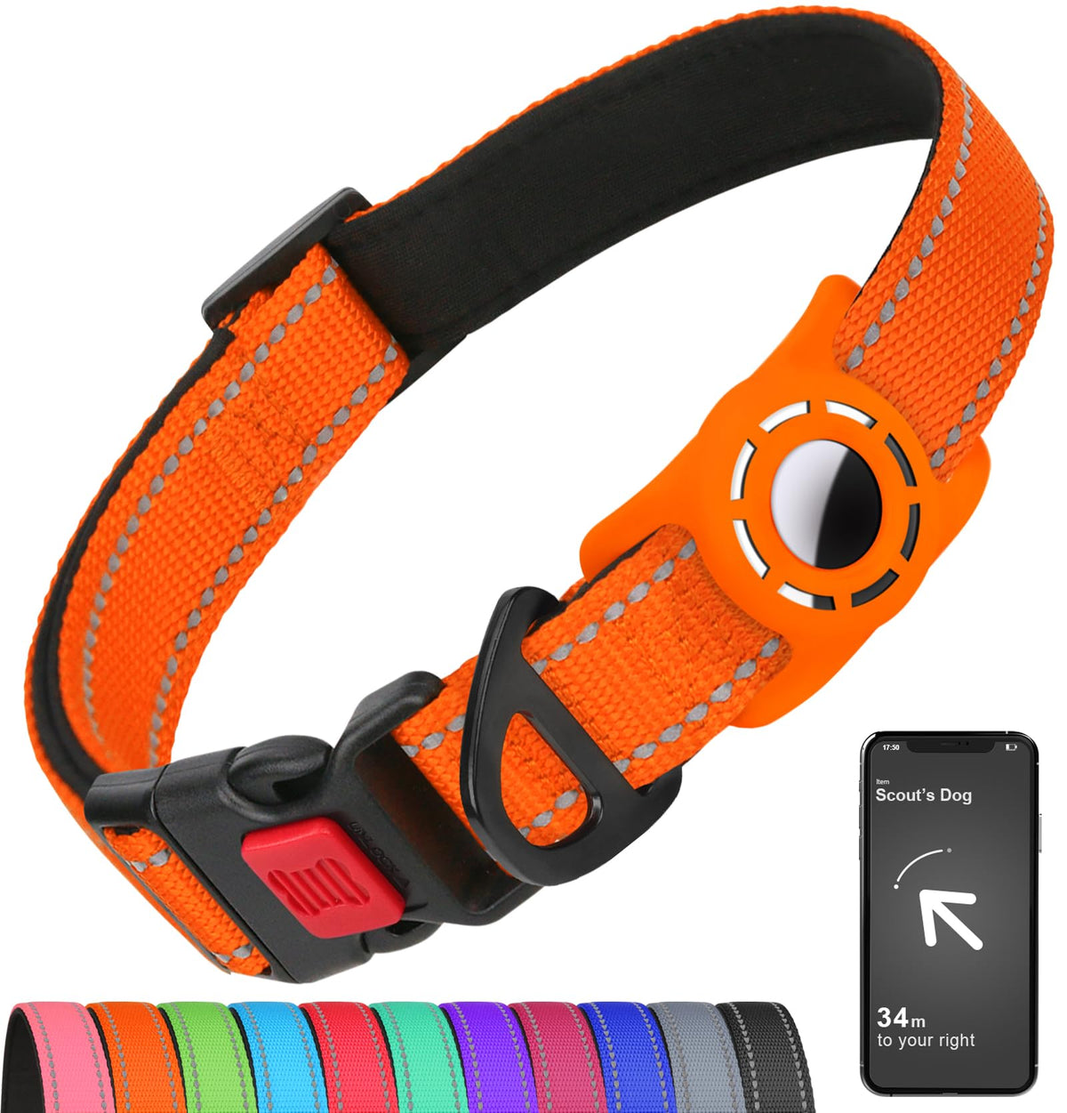 Erbine Reflective Dog Collar for Large Dogs with Silicone Tag Holder