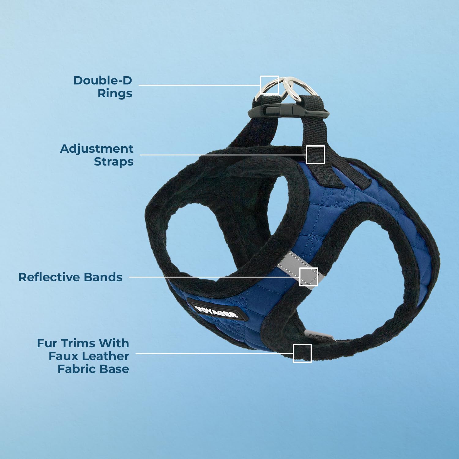 Voyager Step-in Plush Dog Vest Harness -Royal Blue Faux Leather, X-Small