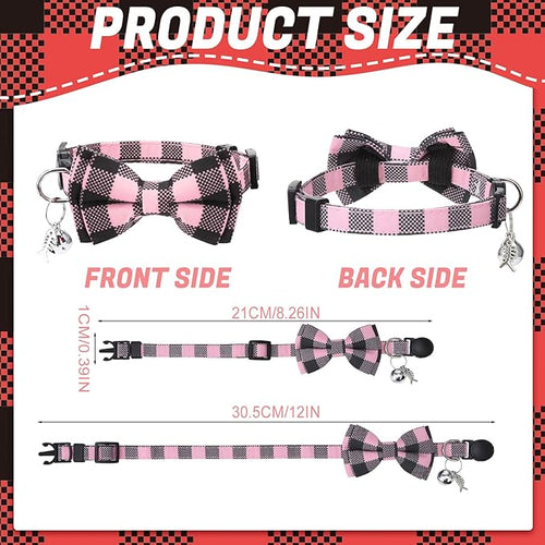 6 Pack Breakaway Cat Collars with Bow Tie and Bell Classic Plaid Cat Collars