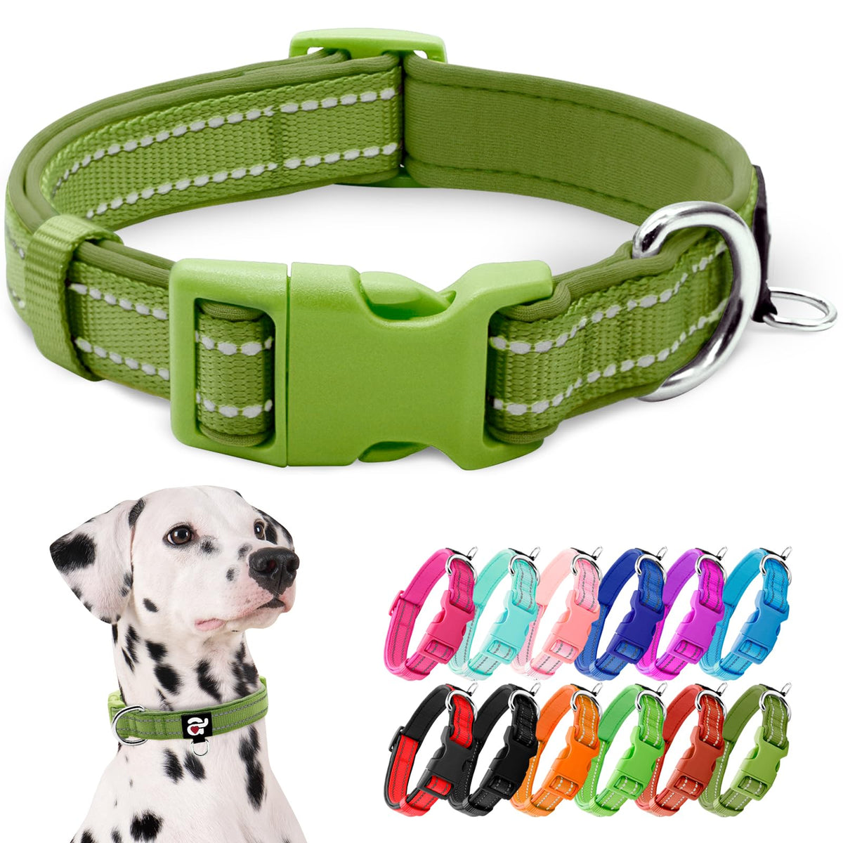 azuza Reflective Dog Collar, Neoprene Padded Puppy Collar, Hot Pink, XS