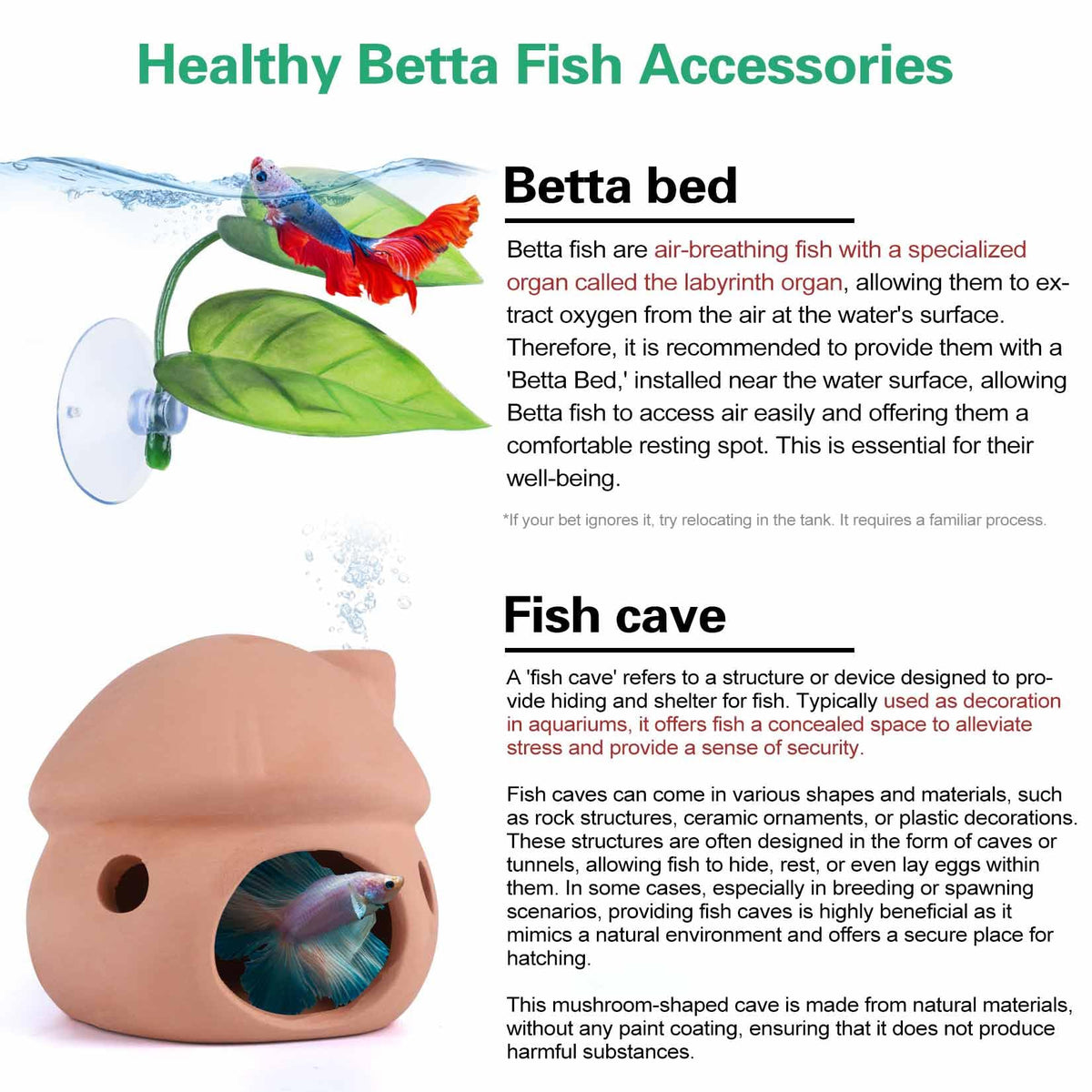 Betta Fish Tank Accessories,Pleco Caves for Aquarium,Fish Aquarium Decoration,Smalland Shrimp Breeding Cave Don't Contain Paint,Natural Ceramics Mushroom House