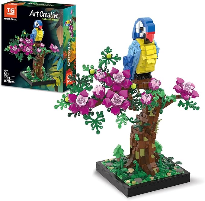 TG BLOCKS Micro Brick Flower Parrot Toy Building Sets, Home Decor and Office Art Creative Gift, DIY Plant Model for Adults, for Teens Ages 8+ Kids