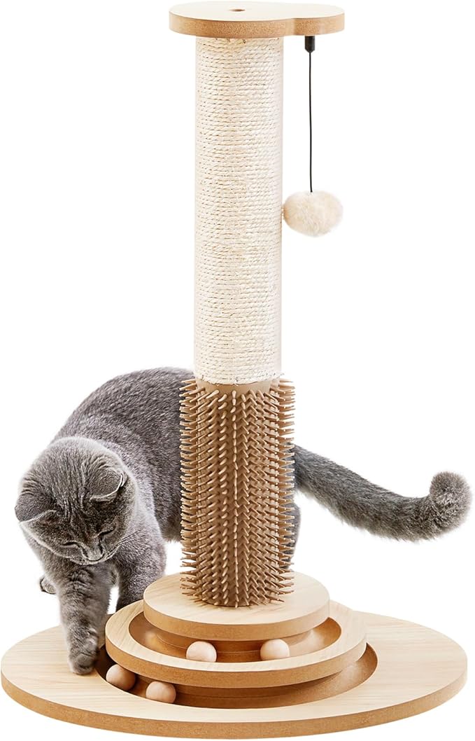 Made4Pets Tall Cat Scratching Post for Indoor Cats with Self Groomer