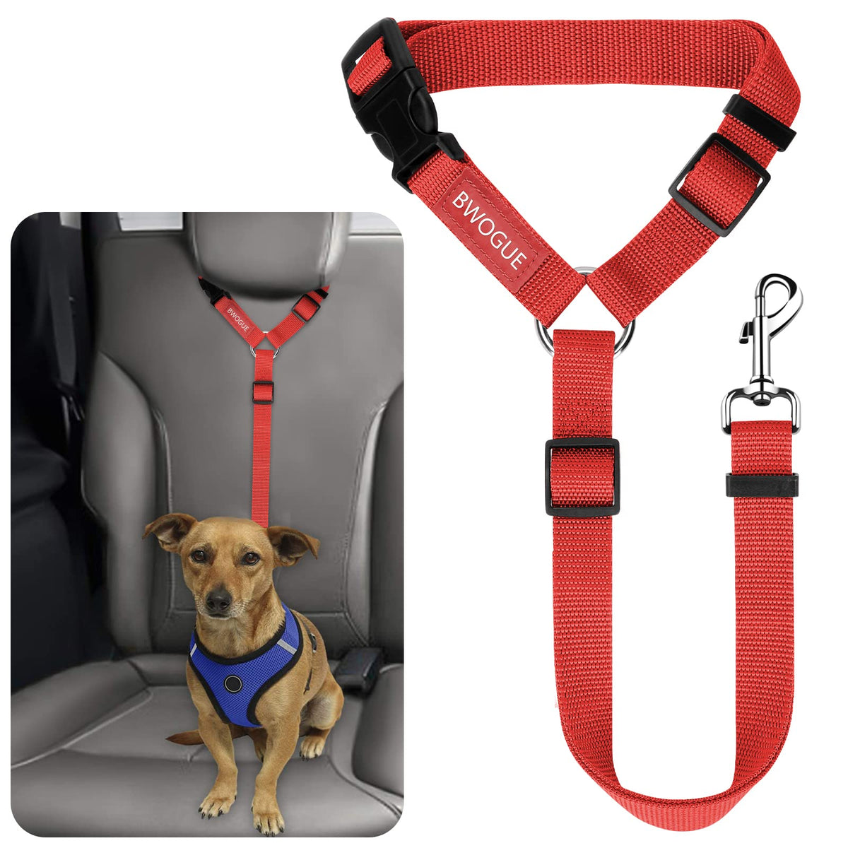 BWOGUE Dog Seat Belt for Car, Headrest Restraint Reflective Bungee, 1 Pack