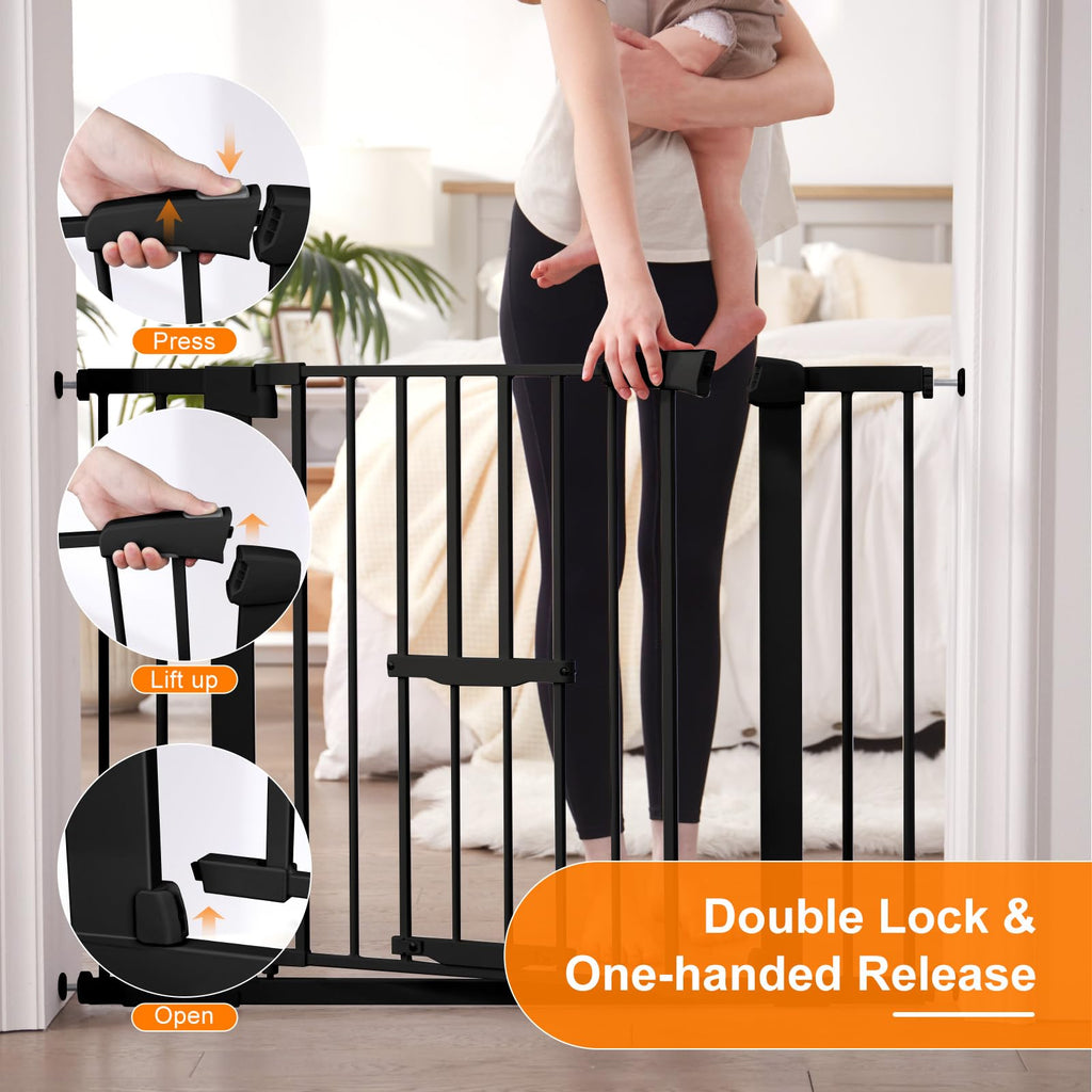 FURTIME 29"-41" Baby Gate with Cat Door Adjustable, Auto Close Dog Gate for Stairs,Doorways and House, Metal Pet Door Pressure Mounted,Easy Install, Effortless Walk Thru, Black