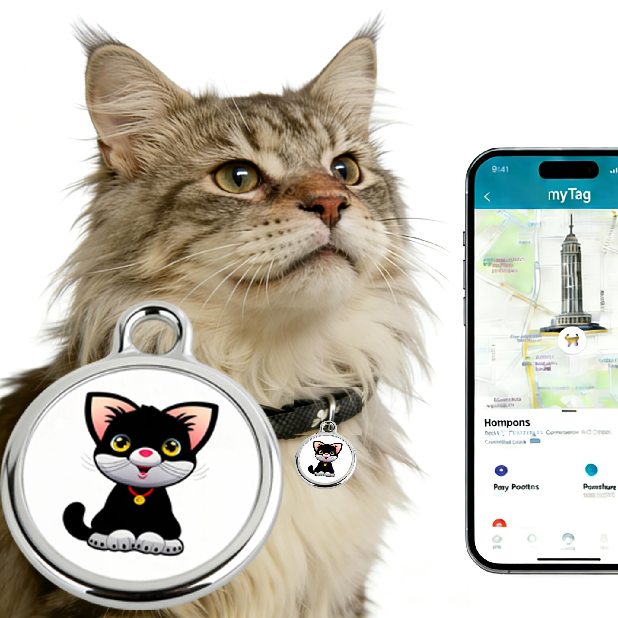 LFNOONE GPS Pet Tracker with Apple Find My Network, Android Compatibility, Real-Time Location Tracking, Water-Resistant (DINGWEIQI02)