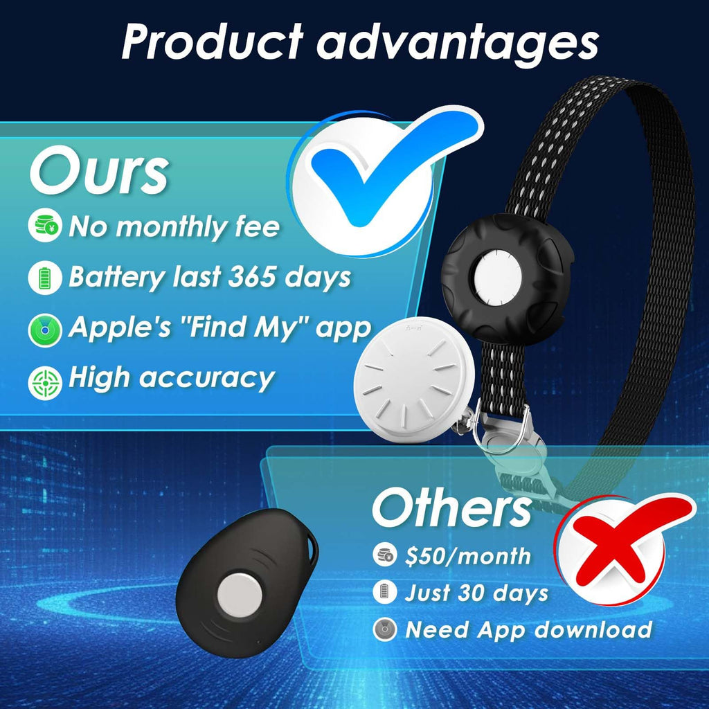 GPS Tracker for Cats-No Monthly Fee, Waterproof Cat Tracker,Real-Time Cat Collar for Pets,Kids,Luggage & Assets | 367-Day Battery Life|GPS Tracker Compatible with Apple Find My App (Only iOS) (Black)