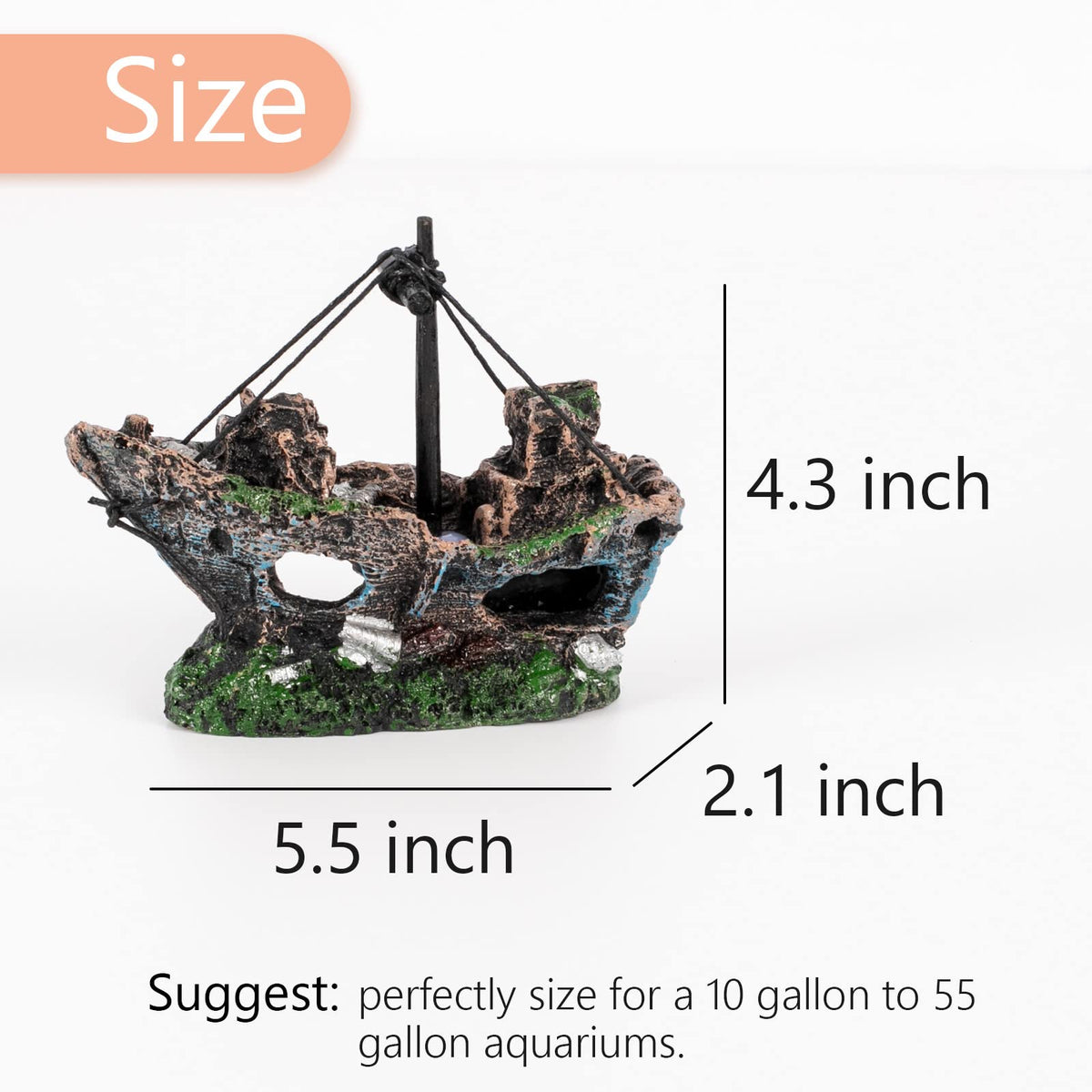 Shipwreck Fish Tank Decoration, Resin Aquarium Ornament for Fish Favors