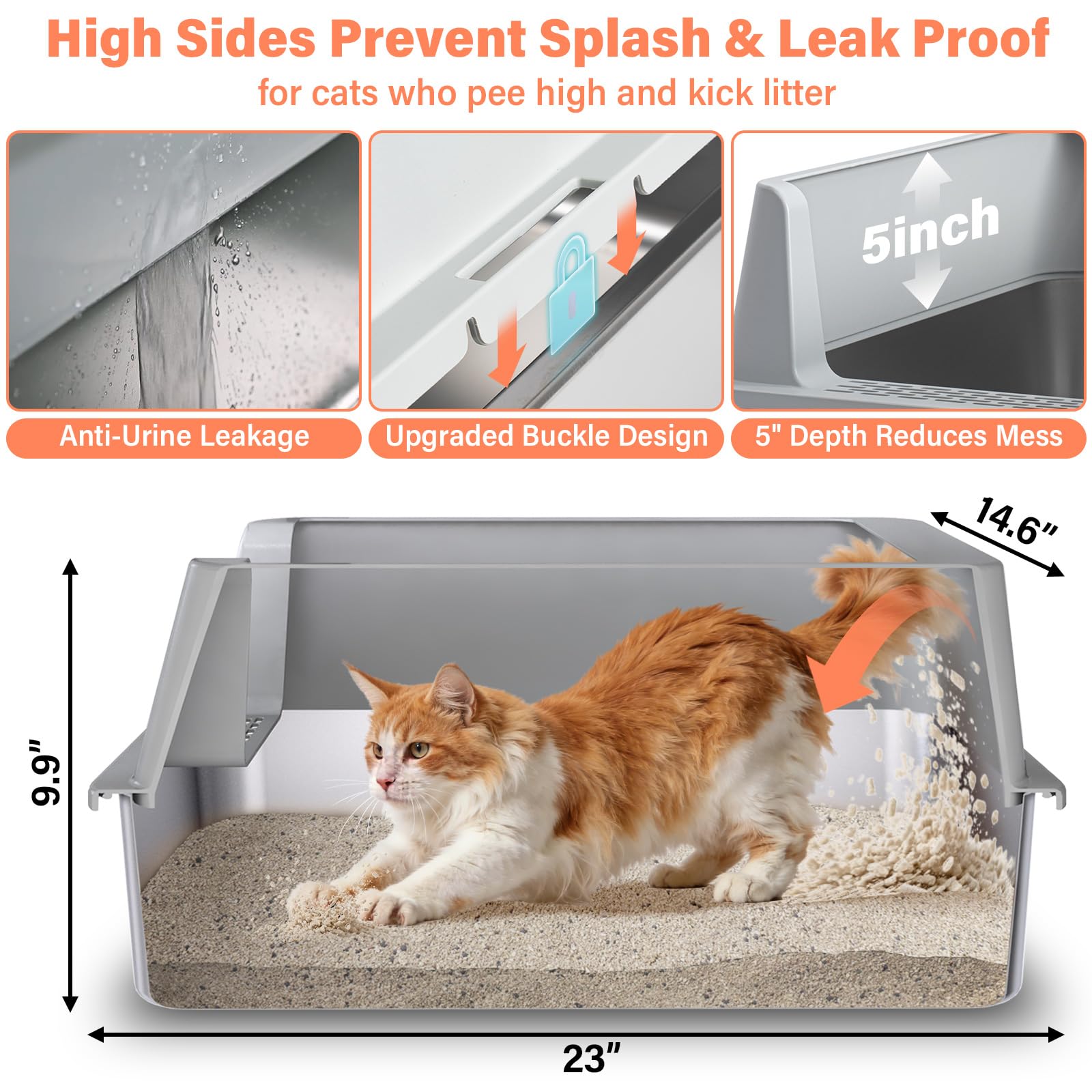 2PACK Stainless Steel Cat Litter Box with Lid, XL Metal Litter Box