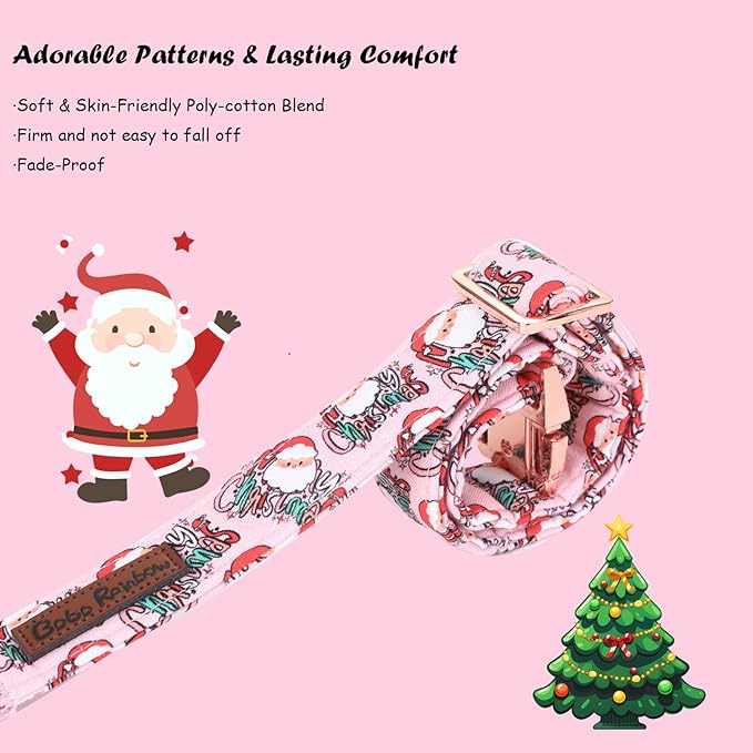 Bobo Rainbow Christmas Dog Collar, Pink Christmas Santa Claus Dog Collar Bow Tie Pet Collars with Bow Adjustable Pet Collars with Premium Metal Buckle Dogs Necklace for Medium Girl Dogs