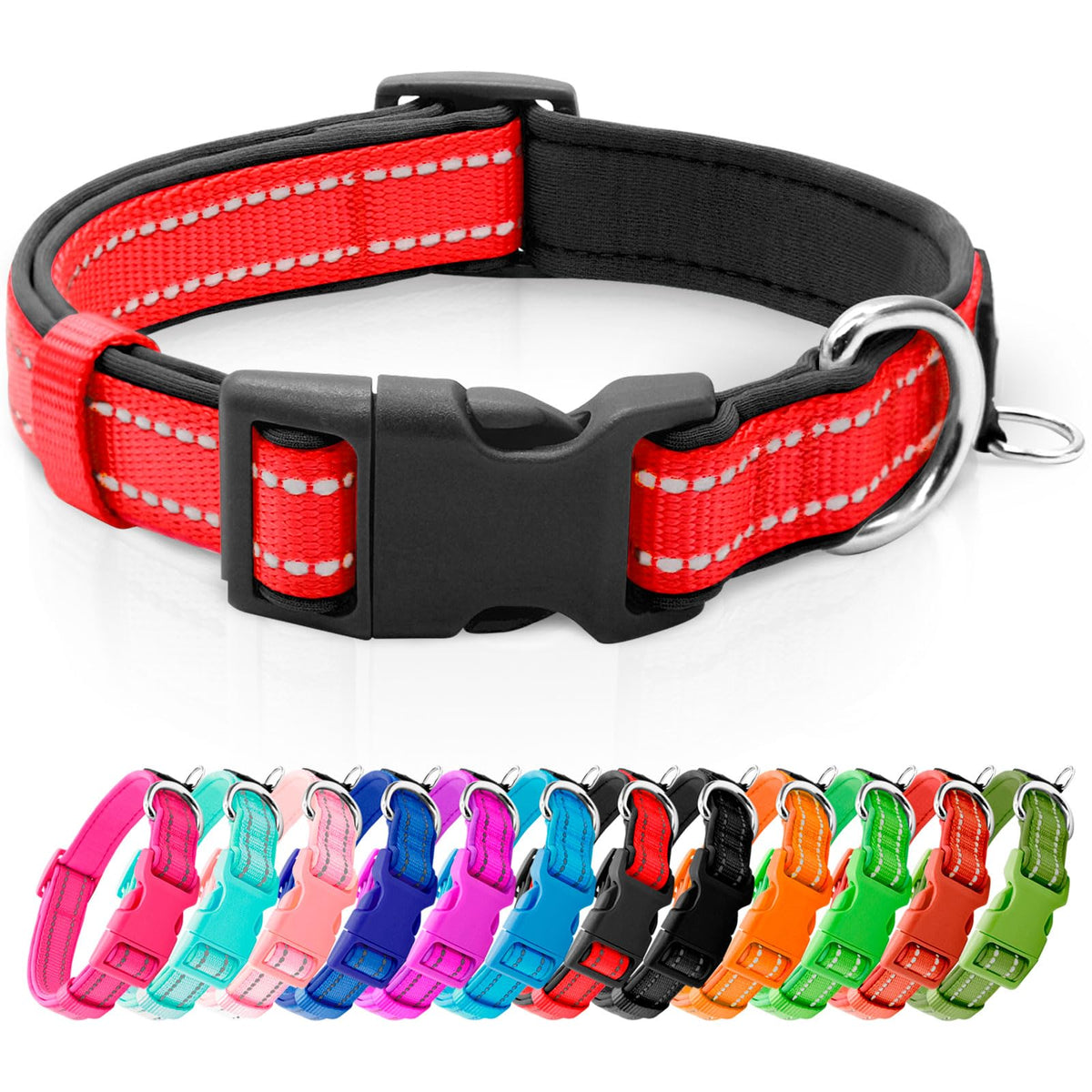 azuza Reflective Dog Collar, Neoprene Padded Puppy Collar, Hot Pink, XS
