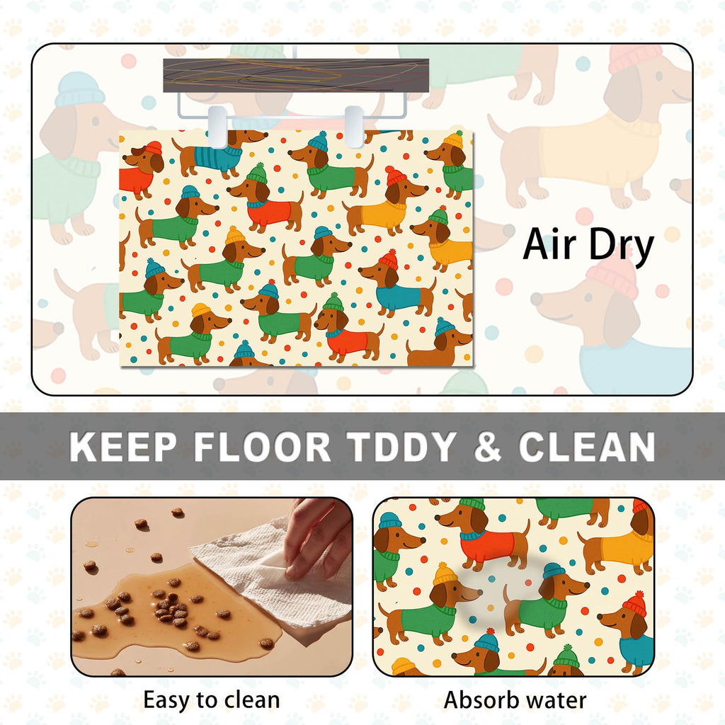 HOMETITUTE Dog Food Mat Dachshund Print Feeding Pad 24 x 16 Inch