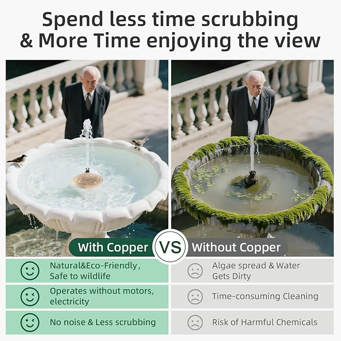 Copper Disk for birdbath, Chicken,Dogs & Cats Water Feeder, 99.9% Pure Copper Disk, Physical Safe Clean Water, Universal Fit for Outdoor Birdbaths, Pets Water Bowls,Year-Round Use (1 Pcs)